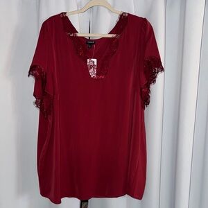Torrid Women's Red Lace Trim Top